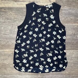 Daniel Rainn navy blue floral sleeveless blouse top shirt size small S B157